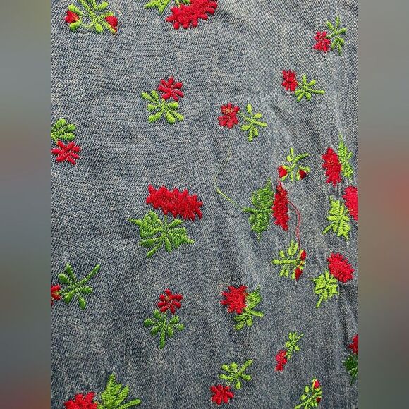 VINTAGE Women's Denim Chambray Maxi Dress Embroidered Floral Side Button 1X - Picture 4 of 9